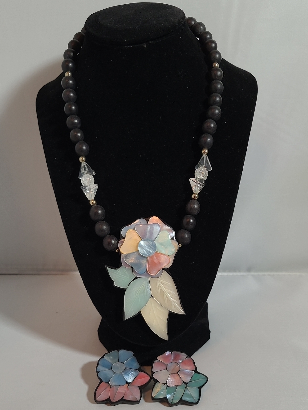 Vintage Floral Pendant Necklace and Earrings Set